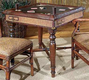 Square Rattan Gaming Table w Leather & Cork Corner Top